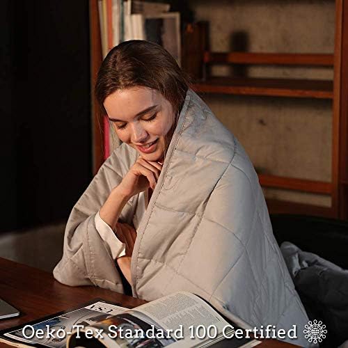 ZonLi Weighted Blanket (100% Cotton,48''x72'',12lbs, Light Grey), Cooling Weighted Blanket for Adults, High Breathability Heavy Blanket, Soft Material with Premium Glass Beads - Image 4
