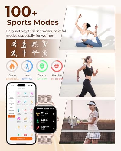 Iaret Smart Watch for Women, 4 Bands 1.85" DIY Dial Smartwatch with Bluetooth Call, Fitness Tracker with 100 Sports Modes Heart Rate Sleep Monitor Pedometer Compatible with iPhone & Android - Image 6