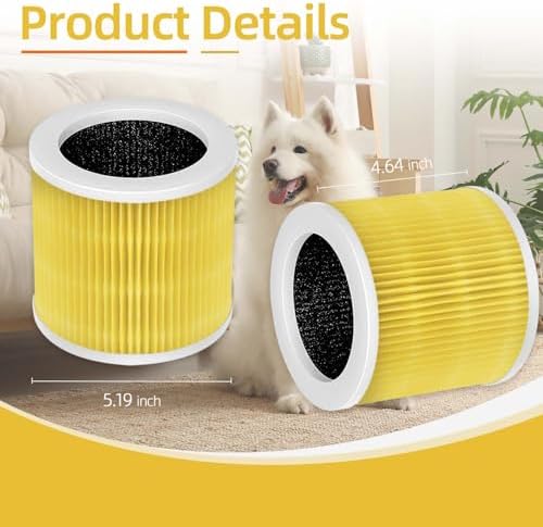 2 Pack Yellow A1 Replacement Filter Compatible with VEWIOR Air Pu-rifier HQKJ-80,HQSC-50,KOIOS HQKJ-50 Air Purifier,AMEIFU AP01W, True HEPA Air Cleaner Filter for A1 Air Pu-rifier for Pet Dander - Image 3