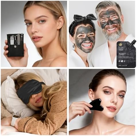 25 Pcs Bath & Body Gift Set for Women, Charcoal Skin Care Kit, Spa Gift Basket, Self Care, Cosmetic Bag, Serum, Necklace, Perfume, Eye Mask, Present, Christmas, Valentine's, Birthday, Mother's Day - Image 6