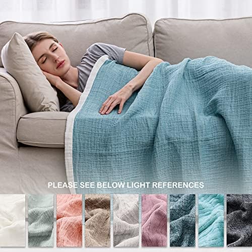 SE SOFTEXLY Muslin Throw Blanket, 4-Layer Dyed Yarn, 50”x60”, Light Blue - Image 5