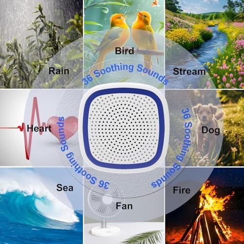 White Noise Machine,Wireless Connect Sound Machine with 36 Soothing Sounds, Sleep Machine for Adults Baby Kids，Memory Function,3 Timers,15 Volume Levels for Home, Office, Travel. (White-Blue, Small) - Image 2