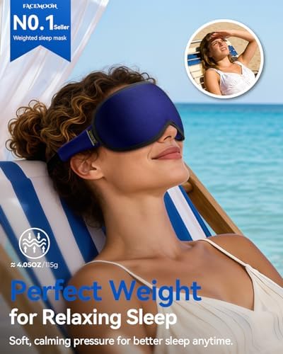 FACEMOON 3D Blackout Weighted Sleep Eye Mask, Travel Essentials, Navy Blue - Image 2