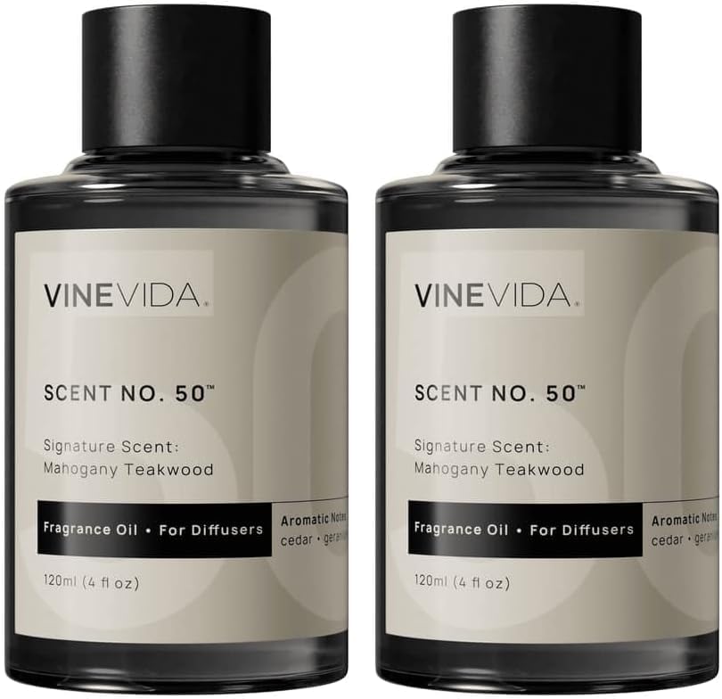 VINEVIDA Mahogany Teakwood Fragrance Oil for Cold Air Diffusers - 4 Fl Oz - Essential Oils for Diffuser Oil Refill & Air Freshener Room Spray (Pack of 2) by VINEVIDA