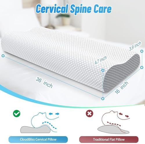 Neck Pillow for Sleeping, Ergonomic Cervical Bed Pillow, Grey King Size - Image 2