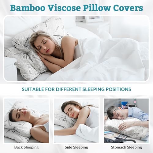 Hahafelt Cooling Cervical Pillowcase (Only Pillowcase) Waterproof Bamboo Neck Pillow Case Ergonomic Pillow Case Cover with Zipper for Side Back Stomach Sleepers(Queen Size,White Grey) - Image 5