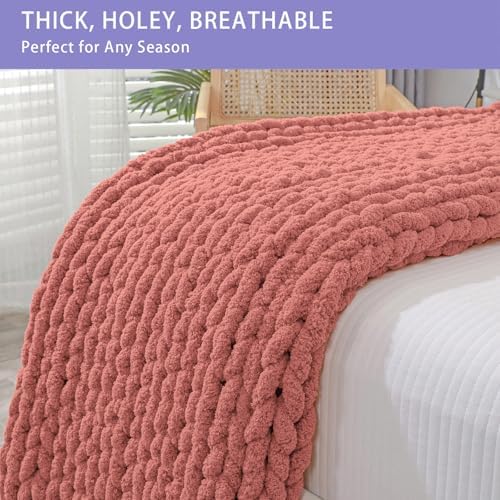 Bigacogo Chunky Knit Throw Blanket for Couch, 40x60 inches, Antique Red - Image 4
