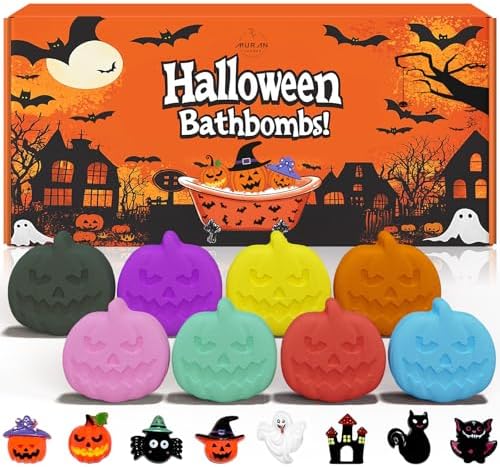 Halloween Bath Bombs for Kids with Surprise Toys Inside Boo Basket Stuffers Bubble 8 Pack Pumpkin Spooky Fizzy，Party Favors for Teens Gifts for Kids Girls Boys Supplies by MURAN+SHOWER