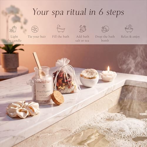 Rose Spa Gift Set for Women - Bath Spa Gifts with Candle, Bath Salt, Bath Bomb, Self Care Kit – Womens Birthday Gifts, Birthday Gift for Mom, Get Well Soon Gifts for Women, Mothers Birthday Gift - Image 5