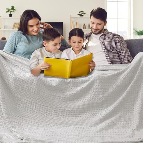 PHF Lightweight 100% Cotton Waffle Blanket, Oversized King, Light Grey by PHF