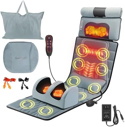 Moclever Full Body Massage Mat with Heat,Electric Massage Pad for Neck,Back Pain Relief,Foldable Cushion Mattress W/Timer & Adjustable Intensity Massager for Home or Office Use (Flannel) by Moclever