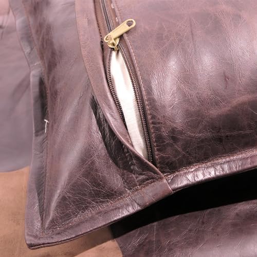 LL LEATHER LOVERS 100% Lambskin Leather Pillow Cover - Sofa Cushion Case - Decorative Throw Covers for Living Room & Bedroom, Dark Brown Crunch Box Pack of 2-16X24 Inch - Image 4