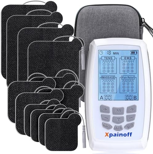 4 in 1 TNES Unit Muscle Stimulator Rechargeable Dual Channel EMS Muscle Massager Electronic Pulse Machine 36 Modes for Pain Relief Therapy,12 PCS TENS Unit Electrode Pads,Storage Case by Unknown