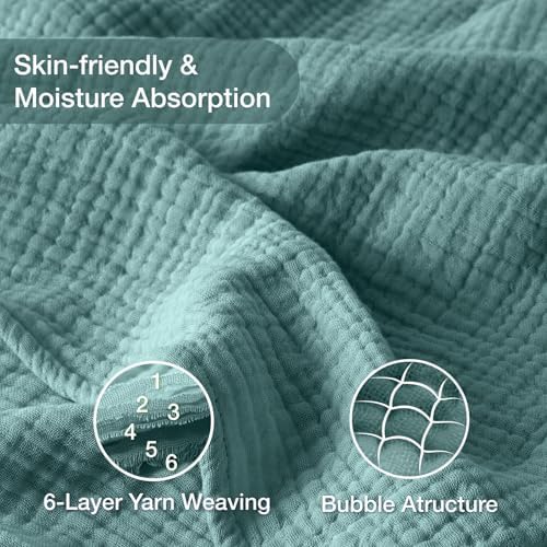 100% Cotton Muslin Blanket 40" x 40", Breathable and Lightweight Cotton Throw Blankets, Soft Cooling Summer Gauze Blanket for All Season, Teal Blue - Image 5