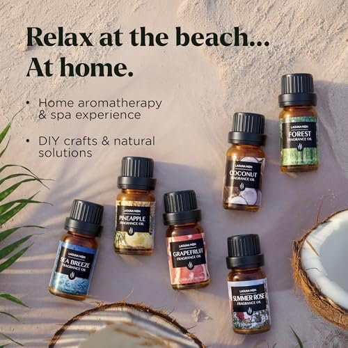 Lagunamoon Summer Essential Oils Set - Holiday Breeze Gift Set for Diffusers, Home Care, Candle Making, Fragrance, Aromatherapy, Humidifiers, Gifts - Coconut, Pineapple, and Grapefruit (10ml) - Image 2