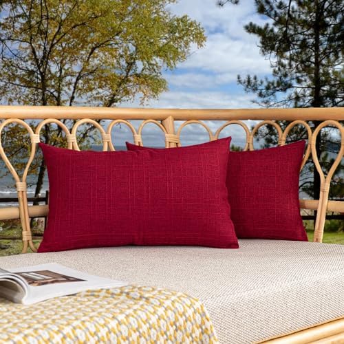Kevin Textile Outdoor Waterproof 14”x24” Lumbar Pillow Covers 2 Pack, Red by KevinTextile