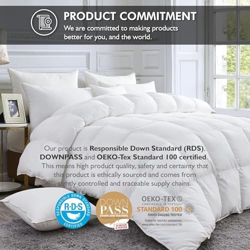Luxurious White Solid Medium Weight, Super King Size Goose Feathers Down Comforter for All-Season, 120 X 120 inches, Premium Baffle Box, 100% Egyptian Cotton Cover, 85 oz. Fill Weight - Image 3