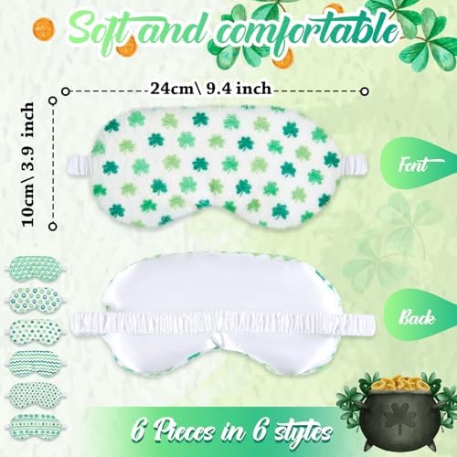 Cuffbow 6 Pack Fuzzy Sleep Masks Plush Eye Mask,Four Leaf Clover,Green - Image 2