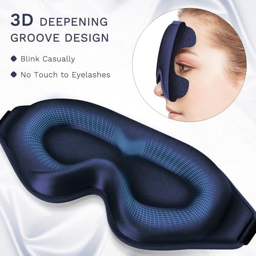 99% Fully Block Out Light Eye Sleep Mask, 3D Deep Contoured Eyes Cover Zero Pressure, Long Lash Extension Eyes Mask with Adjustable Straps for Sleeping Travel Home Nap Rest Women Men (Dark Blue) - Image 5