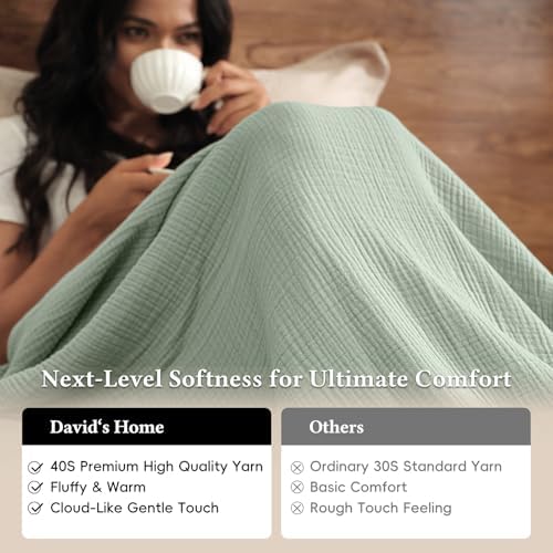 David's Home 100% Cotton Muslin Throw Blanket for College Dorm, 4-Layer Soft Breathable Lightweight Cozy Throw Guaze for Hot Sleepers, 3D Bubble Room Decor for Bed, Giftable, Sage Creen, 50"x70" - Image 4