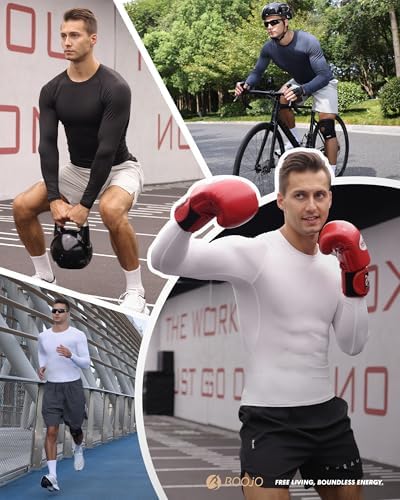 Compression Shirts for Men - Long Sleeve Black Workout Base Layer Athletic Gym Tops Quick Dry Running Undershirts - Image 2