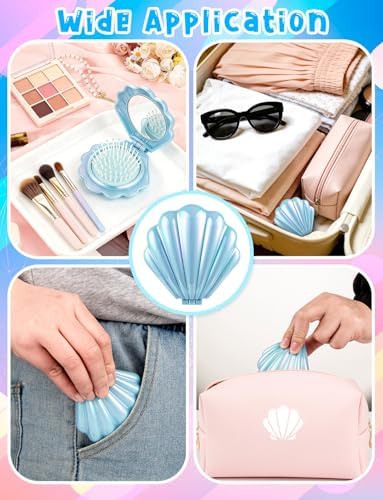 8 Pcs Foldable Travel Shell Hair Brush with Mirror - Image 3