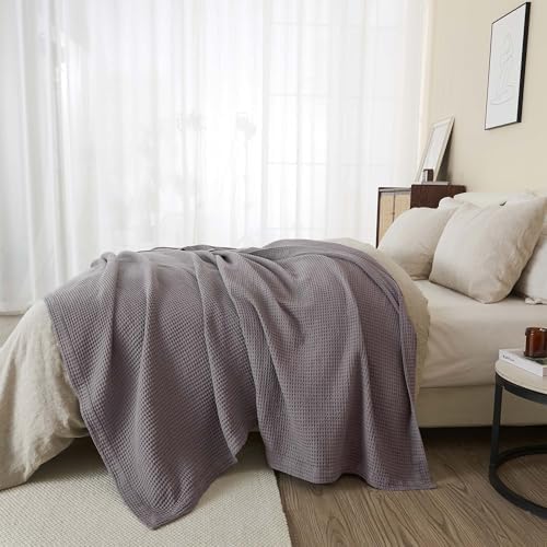 100% Cotton Dark Grey Blanket King Size for Bed - Breathable and Soft, Waffle Weave for Summer Spring, 102x90 Inches. - Image 5