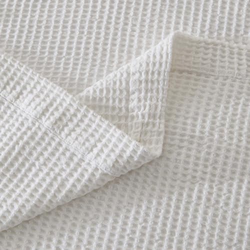 100% Cotton White Blanket Full/Queen Size for Bed - Breathable and Soft, Waffle Weave for Summer Spring, 90x90 Inches - Image 4