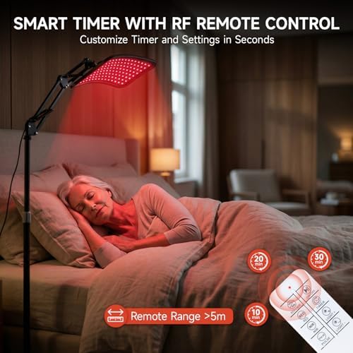 Renergy Red Light Therapy Lamp with Stand, 660nm 850nm Near Infrared Red Light Therapy Panel for Face & Body, Portable LED Light Therapy Device with Remote Control, 5 Brightness 3 Timer for Home Use - Image 5