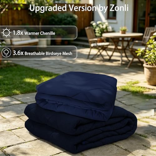 ZonLi 15lbs Weighted Blanket for Adults Sleeping, Double-Sided All Season Reversible 75D Cooling Mesh & Warm Ribbed Microfiber, 60"x80" Navy Blue, Machine Washable - Image 2