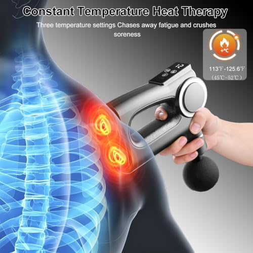 3-in-1 Detachable Massage Gun with Heat, Portable Handheld Massage Gun with Massage Strap, Mini Massage Gun Deep Tissue with 20 Speeds & 6 Heads, Percussion Muscle Massager for Back/Neck/Body - Image 4