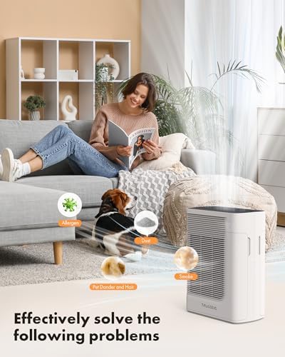 Trucozie T356 Air Purifier for Home Large Room Bedroom Up to 1937 Ft² in 1 Hr With Double-sided Air Inlet, Air Quality and Light Sensors, HEPA Sleep Mode for Allergies, Dust, Smoke, Pet Hair, White - Image 3
