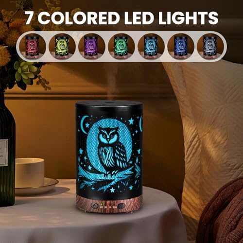 Essential Oil Diffuser 120ML Metal Aromatherapy Diffuser with Timer, Cool Mist Humidifier with Auto Shut-Off & 7 Color Lights for Home Office Spa (Owl) - Image 2