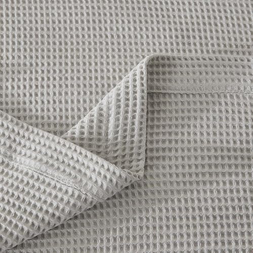 100% Cotton Light Grey Blanket King Size for Bed - Breathable and Soft, Waffle Weave for Summer Spring, 102x90 Inches - Image 4