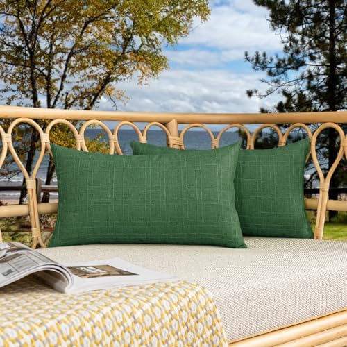 Kevin Textile Outdoor Waterproof 12”x20” Pillow Covers 2 Pack, Dark Green by KevinTextile