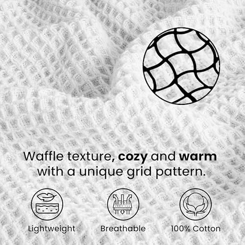 Tex Trend 100% Cotton Waffle Weave Blanket King Size - Soft, Breathable Cooling Blanket for Bed, Lightweight Cozy Summer & Spring Bedding, White, 90x108 - Image 4