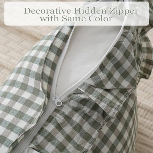 2 Pack 20"x20" Sage Green/White Plaid Ruffle Throw Pillow Covers - Image 5