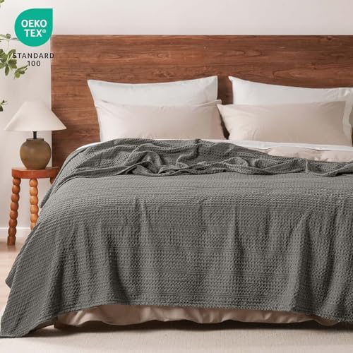 PHF Lightweight Waffle Weave Blanket King Size 104"x 90", Soft Woven Summer Blanket for Hot Sleepers - Aesthetic Home Decor for Couch Bed Sofa, Pet Friendly, Grey - Image 6