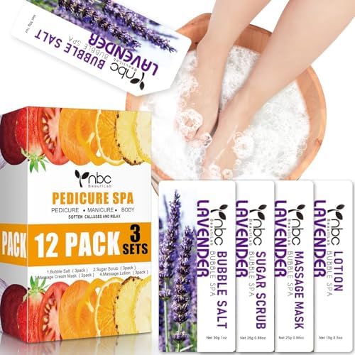 Pedicure Kit Foot Soak Set: Bubble Salt, Sugar Scrub, Massage Mask, Massage Lotion in a Box, 4 Step Foot Spa Kit for Dry Feet, Softens Calluses, Tired Feet（3 Set Lavender) - Image 2