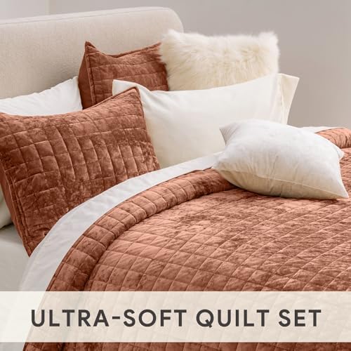 RECYCO Channel Box Stitch Velvet Quilt Set, Full Queen Size, Terracotta - Image 4
