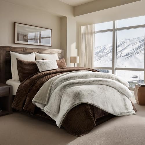 EVERGRACEHOME Faux Chinchilla Fur Throw Blanket, 72"x90", Champagne Fawn - Image 2