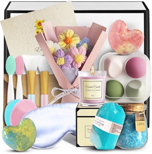 18PCS Spa Gift Set for Women – Self Care Package with Bath Bombs, Face Scrubbers, Makeup Sponges & Eye Mask – Get Well Soon Gift for Mom, Sister, Best Friend by Unknown
