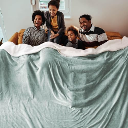 Bedsure GentleSoft Sherpa Fleece Cal King Blankets for Bed, Non-Heated, Thick and Warm Oversized Throw for Women and Men, Soft Fuzzy Plush Large Blanket for Winter, Sage Green, 112x98 Inches - Image 2