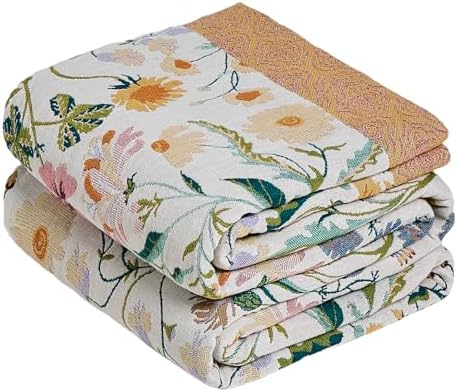 MSGKV Boho Throw Blanket 60"x80" Cotton Floral Blanket for Couch Bed Decor by MSGKVHomeTextiles