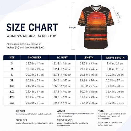 Men's Scrub Top,V-Neck Spill Wrinkle Resistant,3 Pockets-Retro Sunset Stripes (2) - Image 5