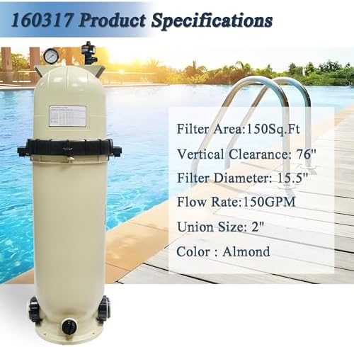 EC-160317 Cartridge Pool Filter,100 sq ft‌100GPM Fit for Pentair CC150 - Image 2