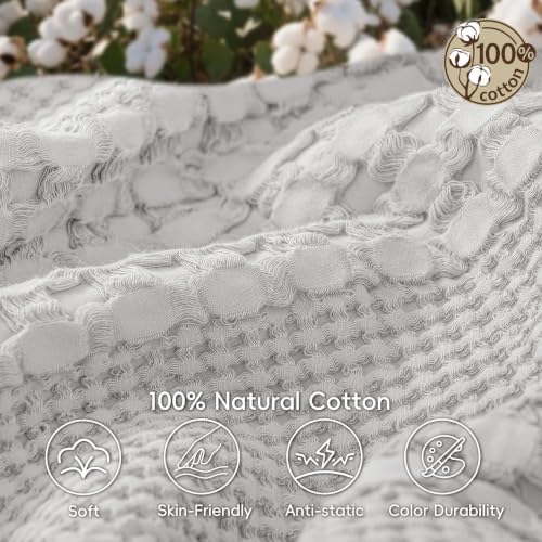 PHF Lightweight 100% Cotton Waffle Throw Blanket for Couch, Light Grey - Image 4