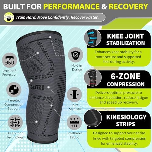Knee Brace Men & Women, Knee Compression Sleeve Support Wrap Tendonitis XL - Image 4