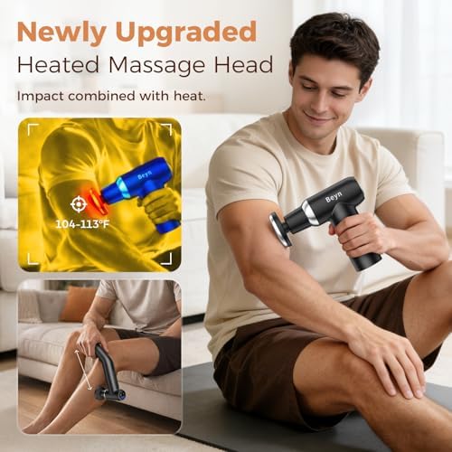 Beyn Hot and Cold Massager Gun with Detachable Extended Handle, 6 Massage Heads & LCD Display - Deep Tissue Massager for Neck Back Body Muscle Pain Relief - Image 2