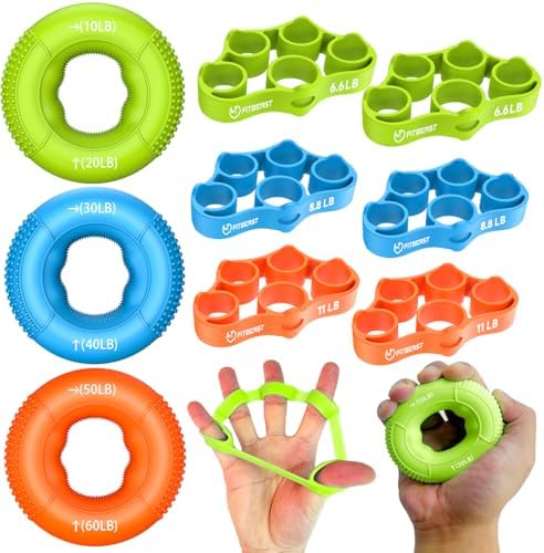 FitBeast Grip Strength Trainer, Finger Exerciser, Forearm Strengthener 9-Piece Kit, Hand Grip Strengthener Targeted Strength, Relief & Recovery by FitBeast
